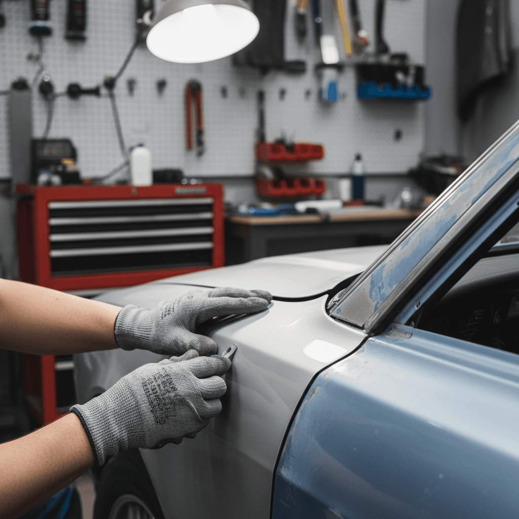 Technician fitting new replacement panel