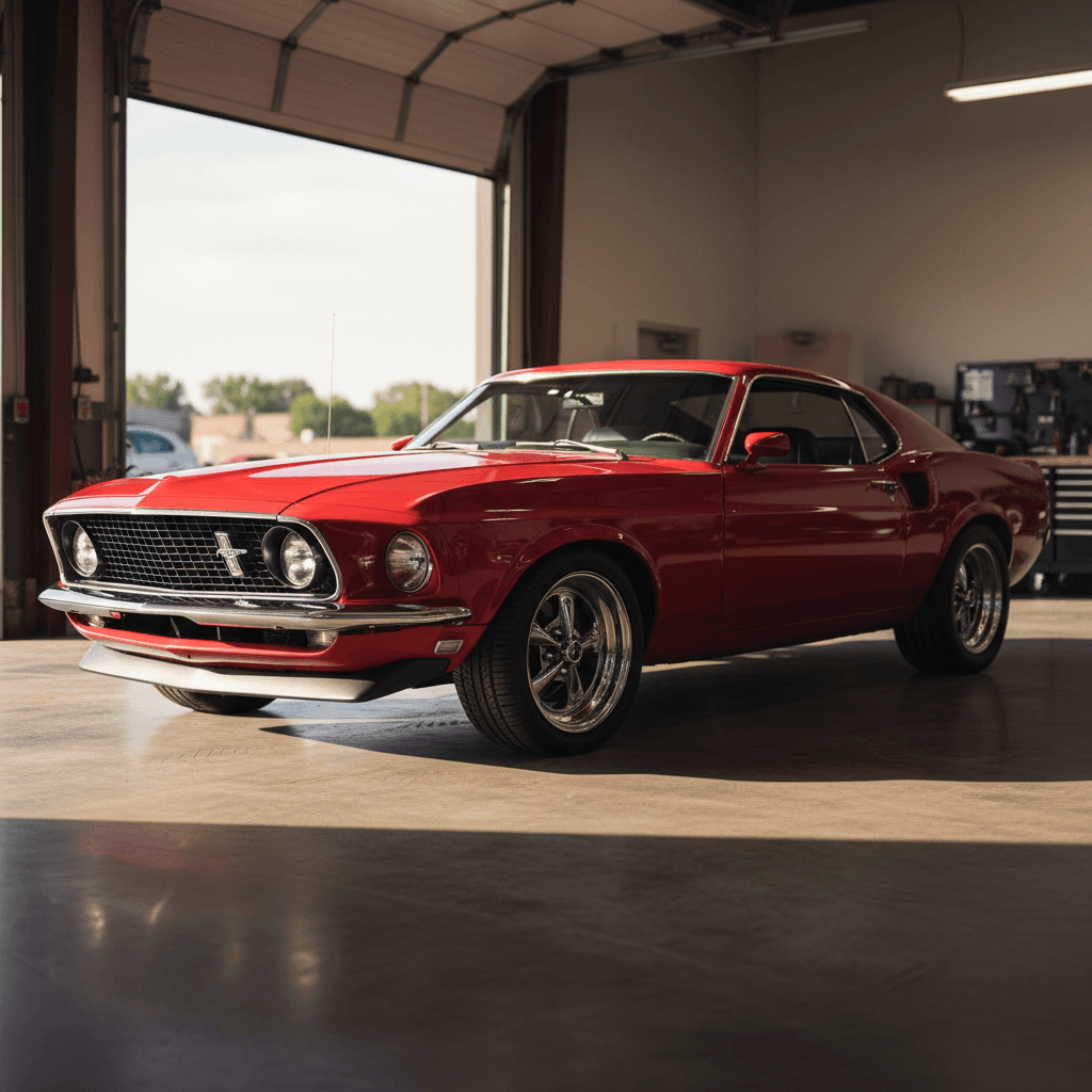 Restored vehicle at the shop ready for pickup